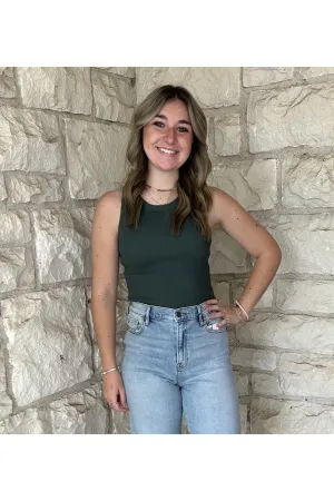 blu pepper Racerback Knit Top In Dark Green