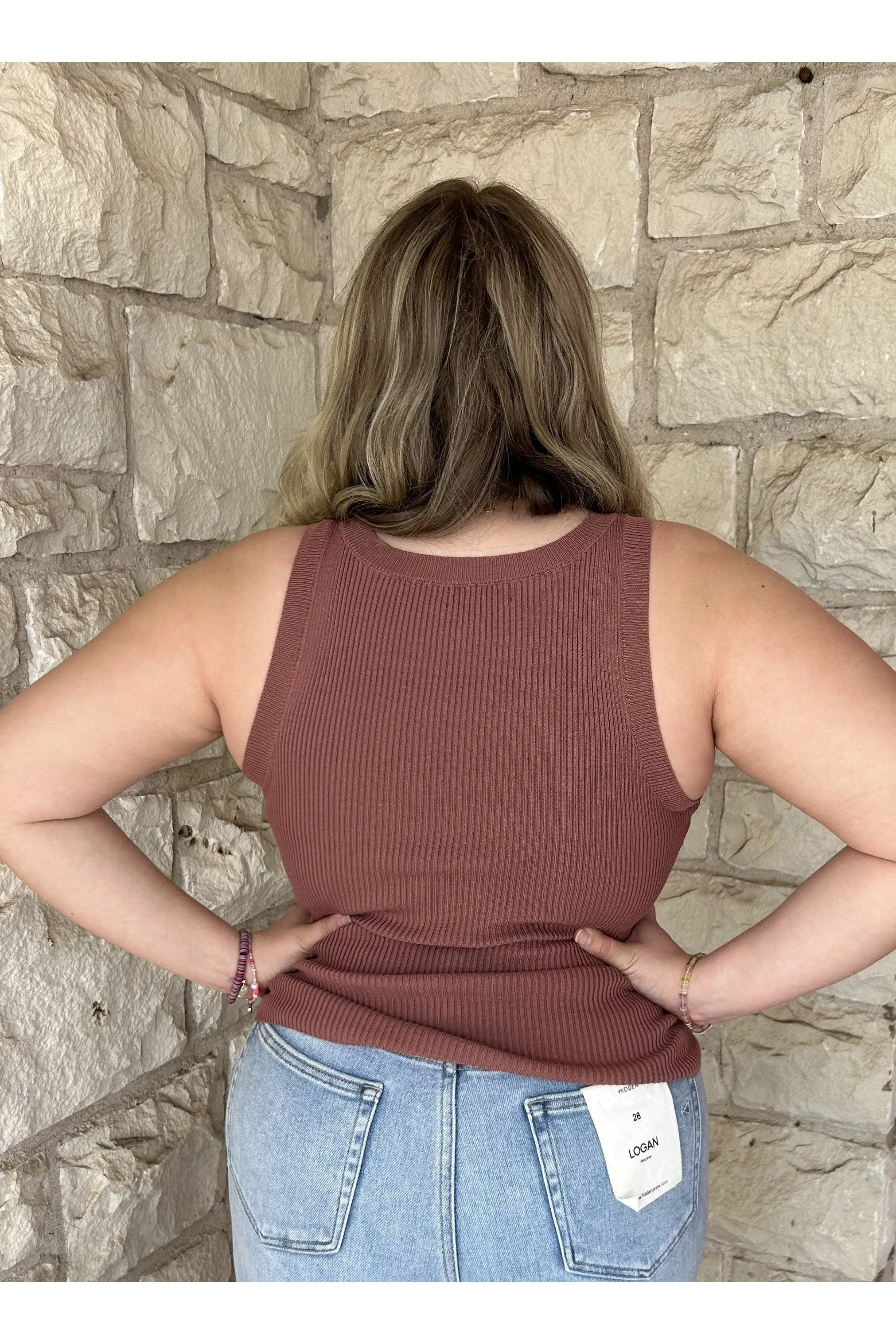 blu pepper Racerback Knit Top In Red Bean