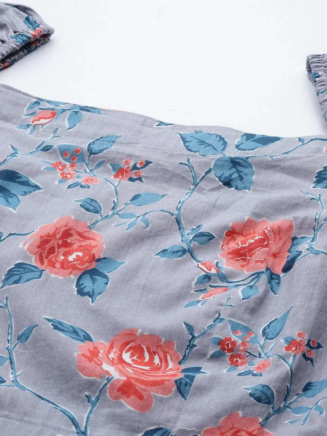 Blue Printed Cotton Top With Palazzos