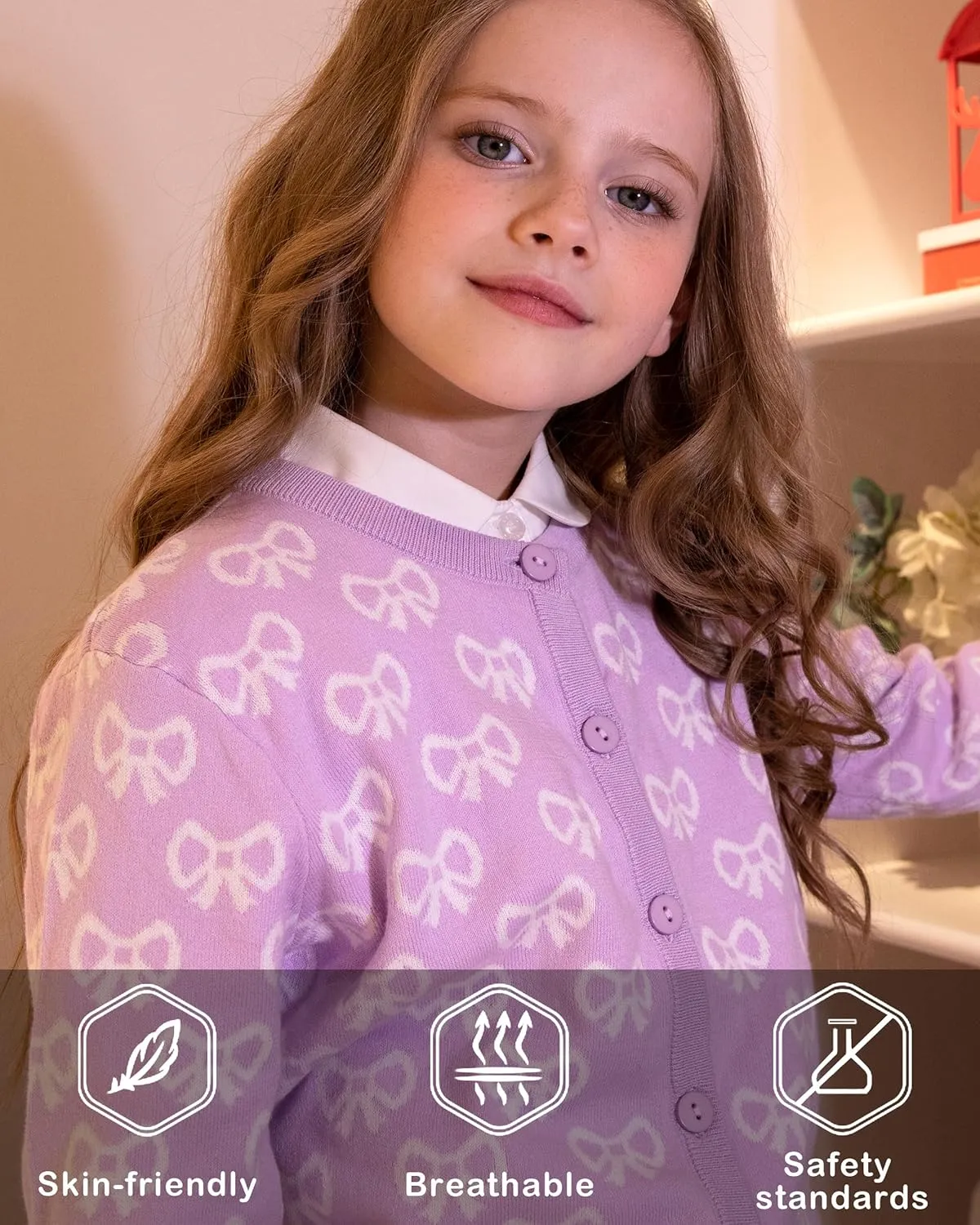 BOBOYOYO Girls Cute Cardigan 100% Cotton Girls Button Up Sweater Long Sleeve Kids Knit Cardigan Crewneck Casual Kawii Clothes