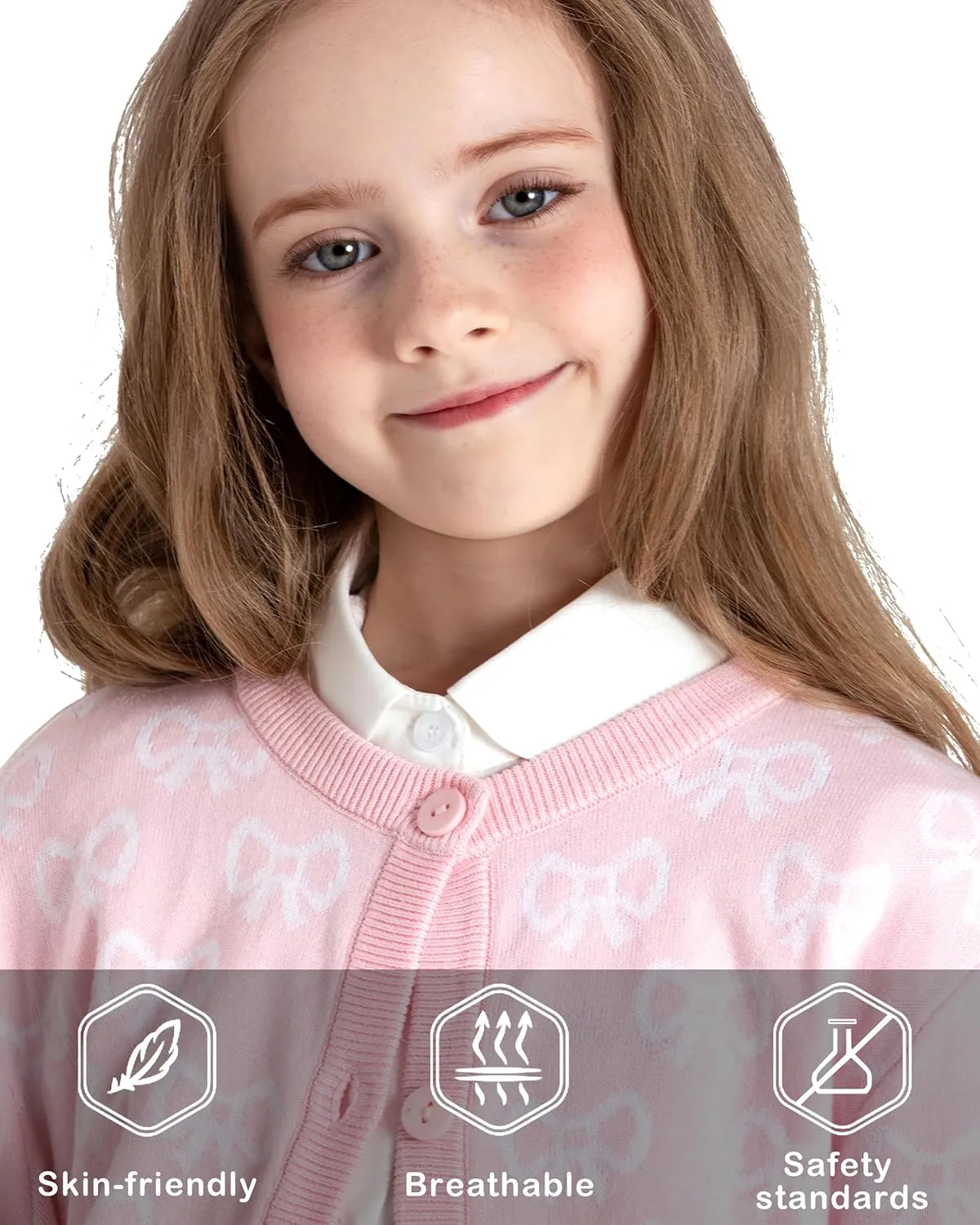 BOBOYOYO Girls Cute Cardigan 100% Cotton Girls Button Up Sweater Long Sleeve Kids Knit Cardigan Crewneck Casual Kawii Clothes