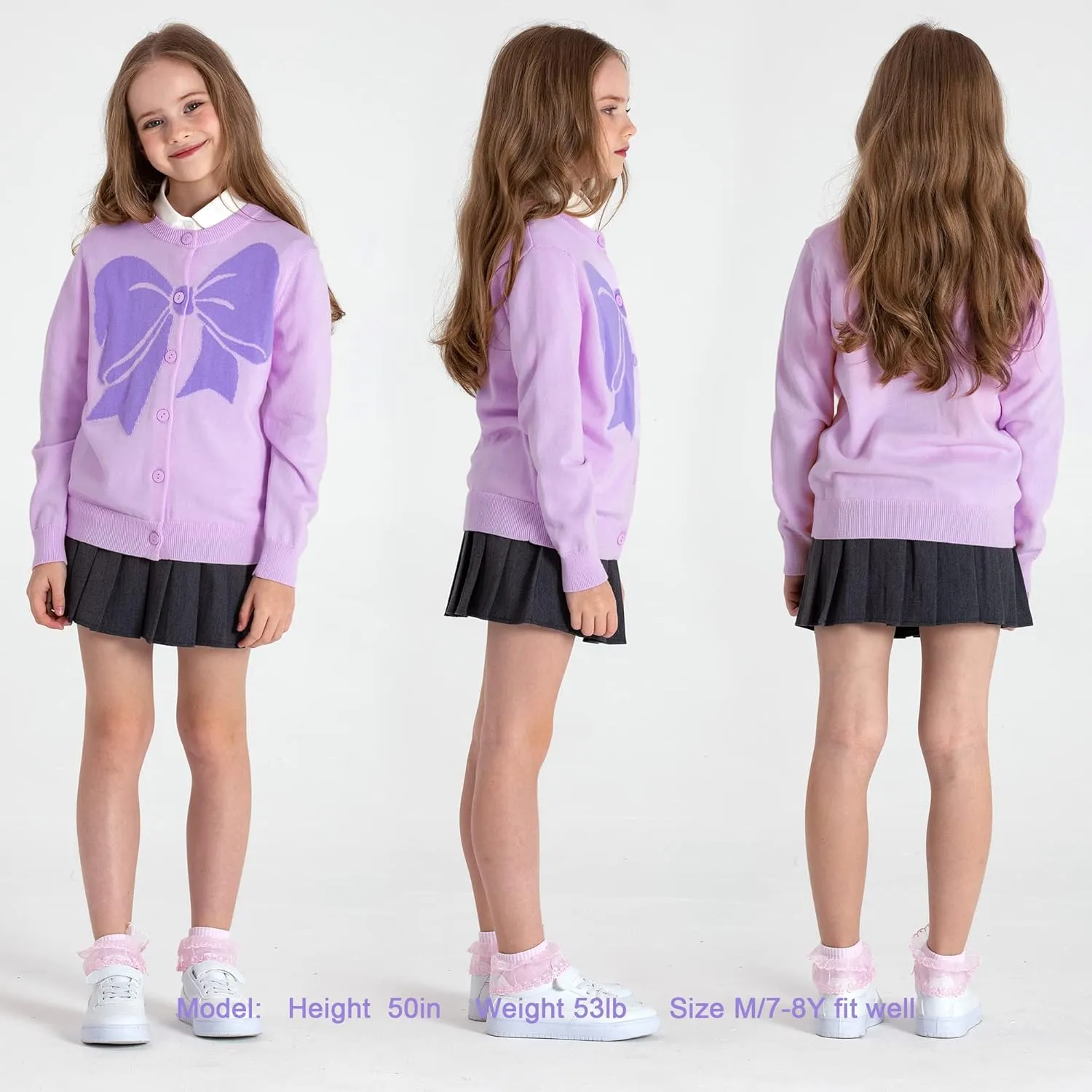 BOBOYOYO Girls Cute Cardigan 100% Cotton Girls Button Up Sweater Long Sleeve Kids Knit Cardigan Crewneck Casual Kawii Clothes