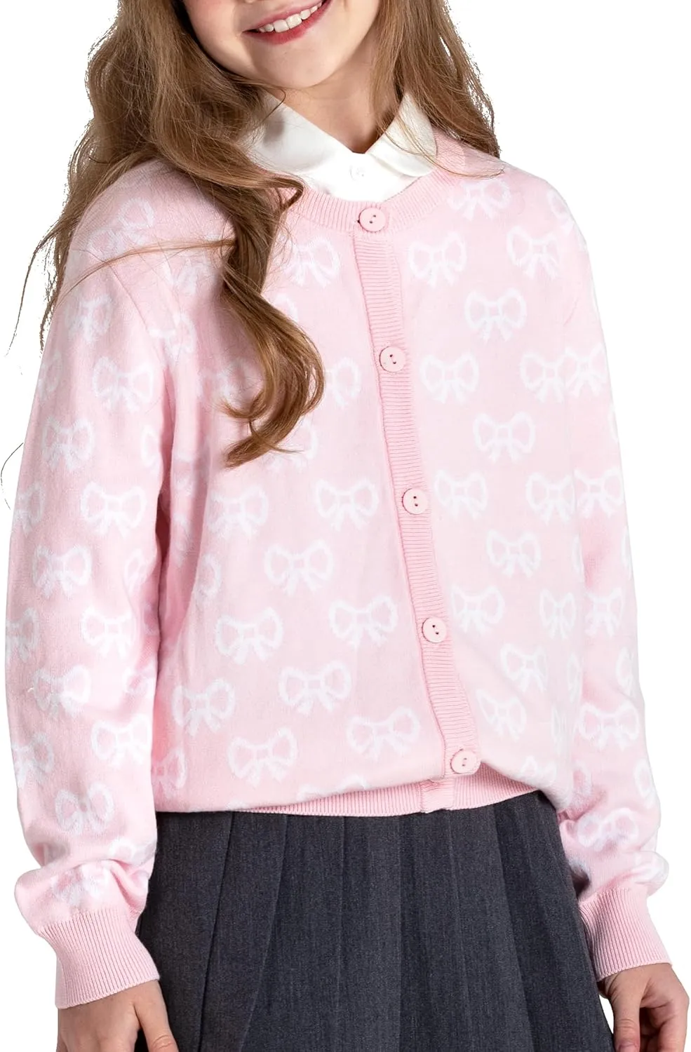 BOBOYOYO Girls Cute Cardigan 100% Cotton Girls Button Up Sweater Long Sleeve Kids Knit Cardigan Crewneck Casual Kawii Clothes
