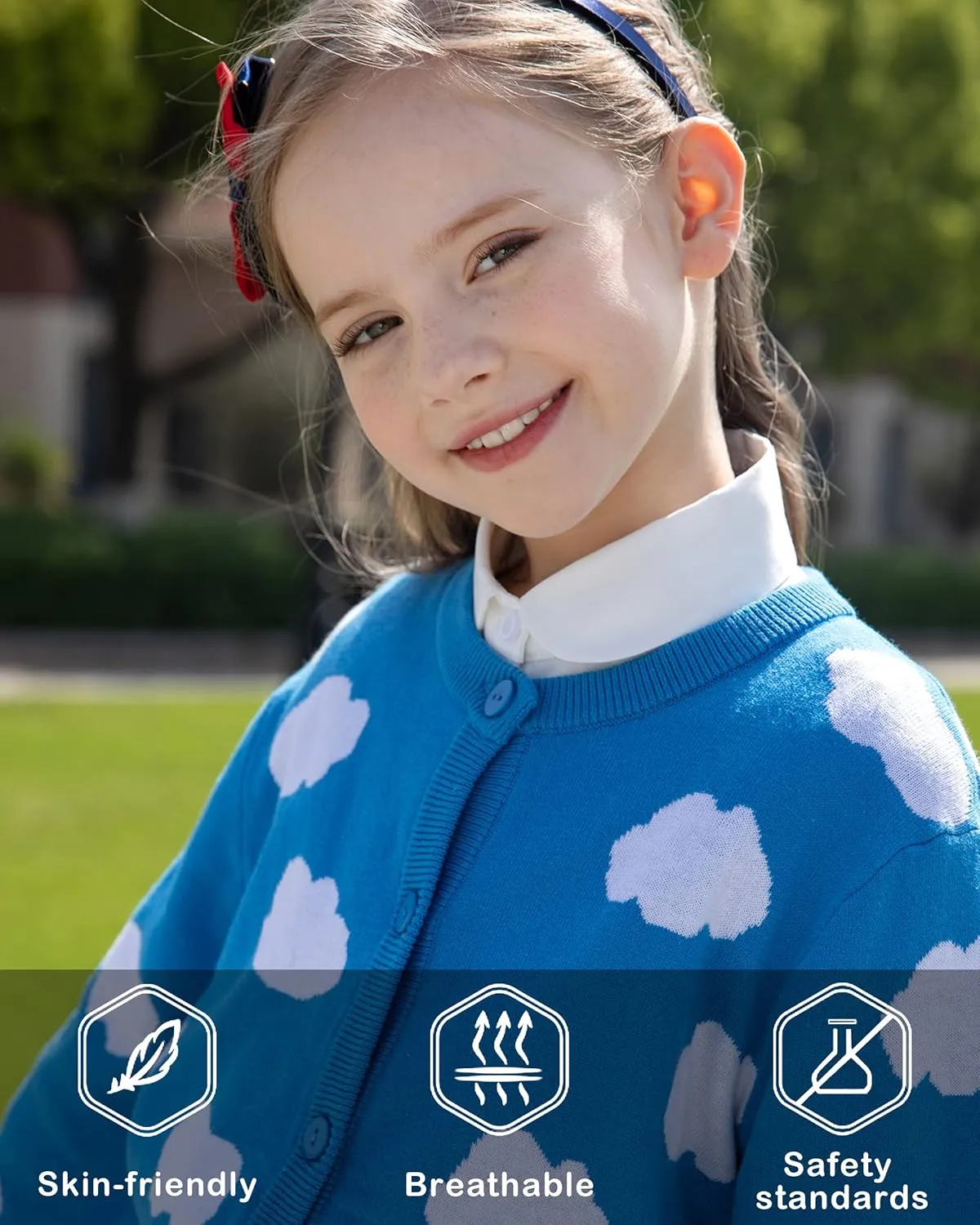BOBOYOYO Girls Cute Cardigan 100% Cotton Girls Button Up Sweater Long Sleeve Kids Knit Cardigan Crewneck Casual Kawii Clothes