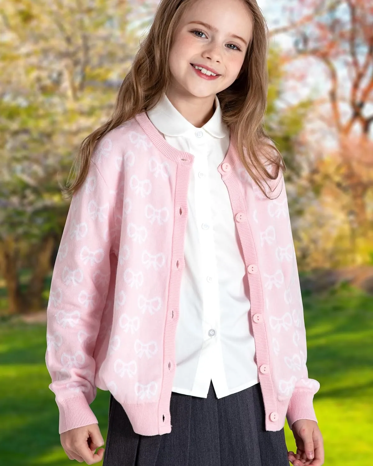BOBOYOYO Girls Cute Cardigan 100% Cotton Girls Button Up Sweater Long Sleeve Kids Knit Cardigan Crewneck Casual Kawii Clothes