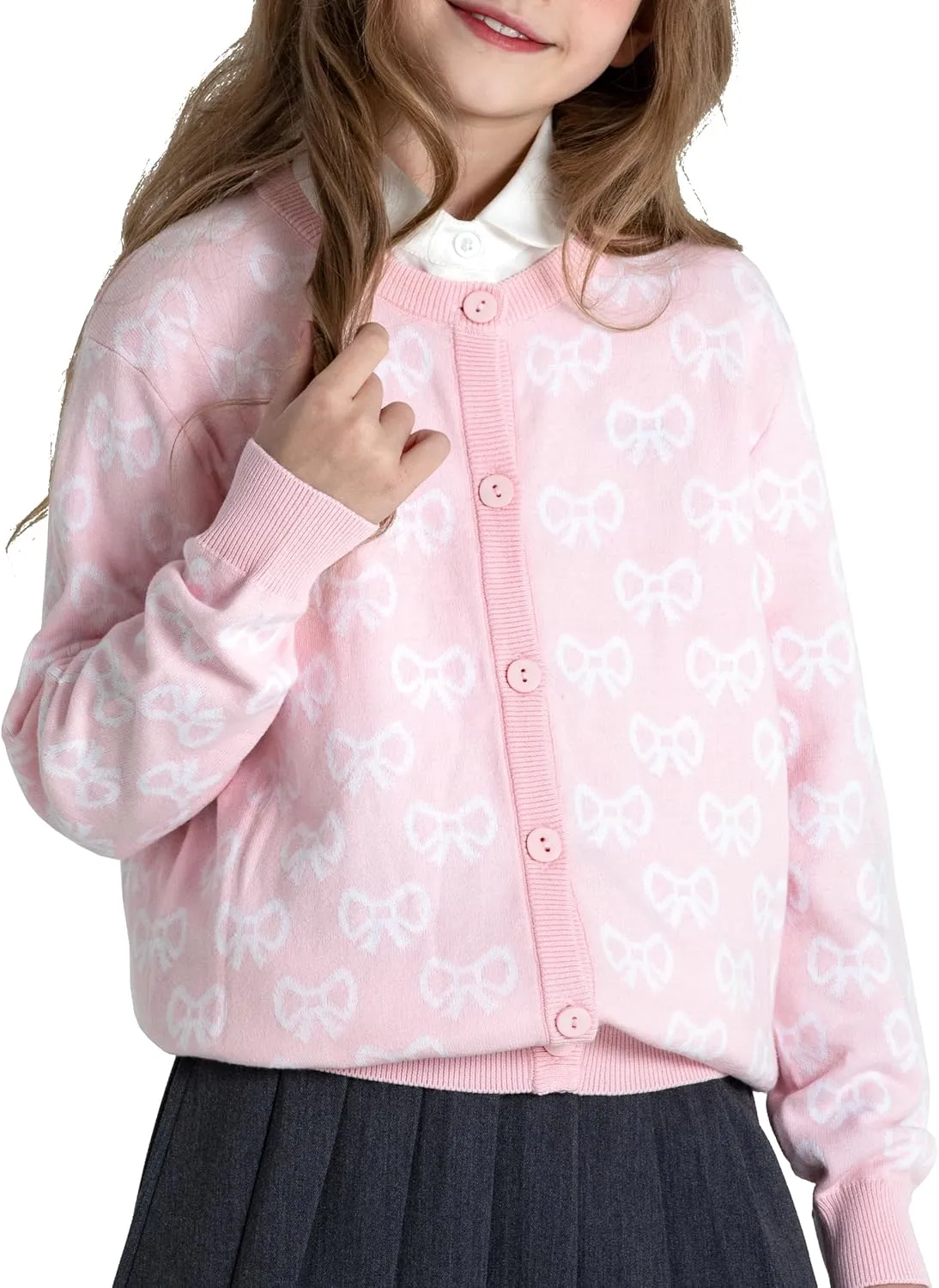 BOBOYOYO Girls Cute Cardigan 100% Cotton Girls Button Up Sweater Long Sleeve Kids Knit Cardigan Crewneck Casual Kawii Clothes