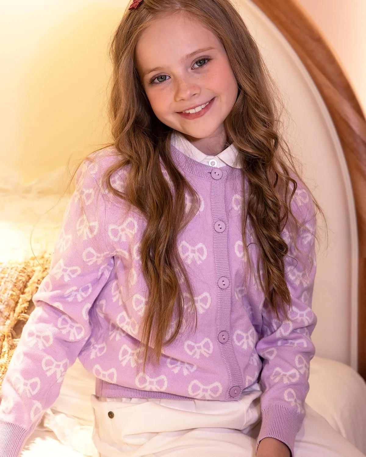 BOBOYOYO Girls Cute Cardigan 100% Cotton Girls Button Up Sweater Long Sleeve Kids Knit Cardigan Crewneck Casual Kawii Clothes