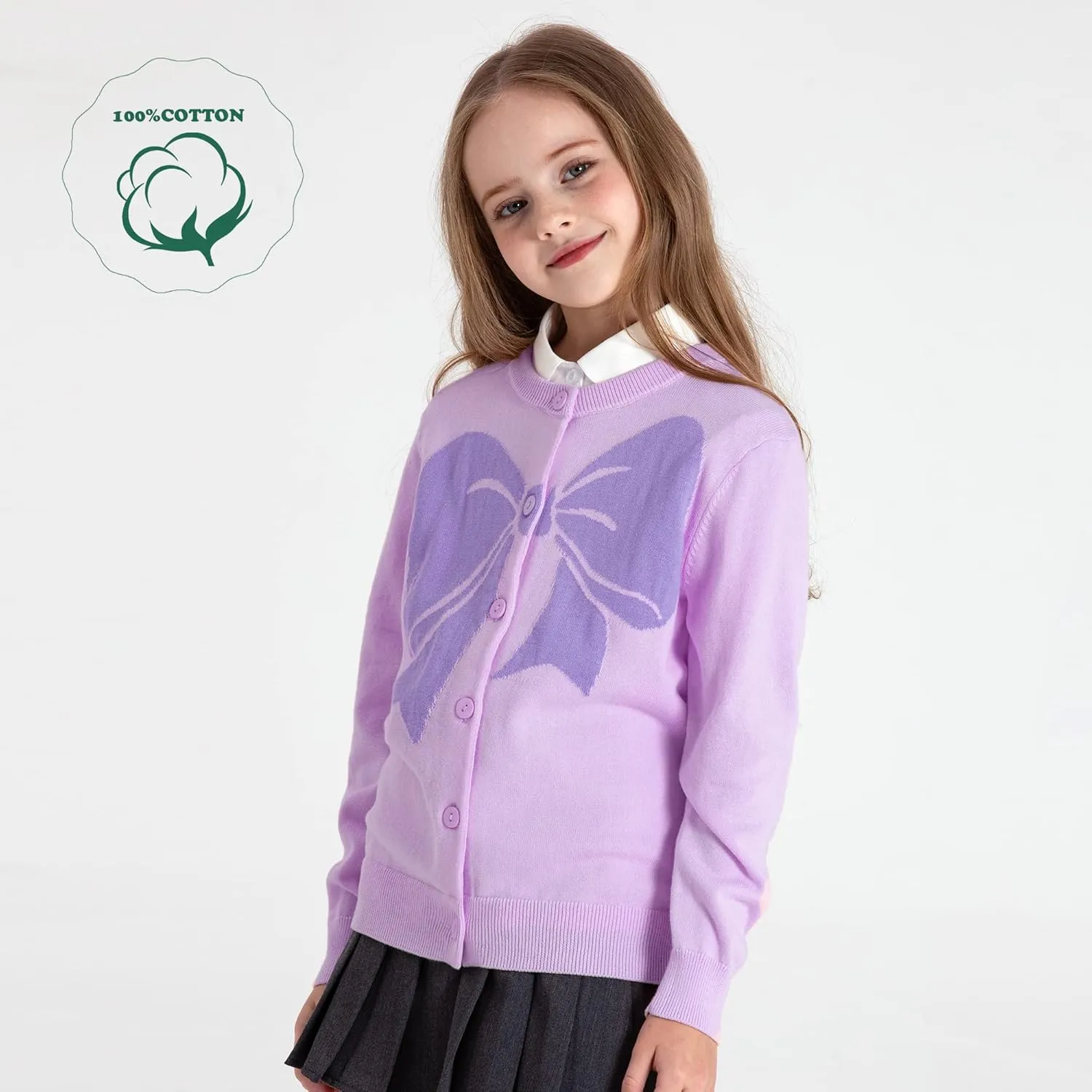 BOBOYOYO Girls Cute Cardigan 100% Cotton Girls Button Up Sweater Long Sleeve Kids Knit Cardigan Crewneck Casual Kawii Clothes