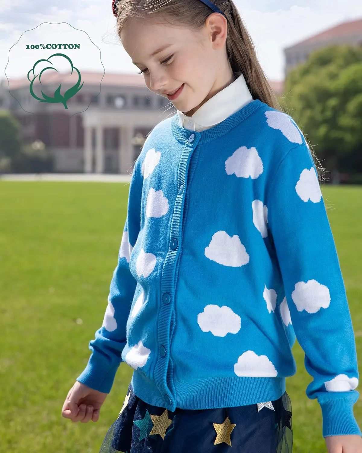BOBOYOYO Girls Cute Cardigan 100% Cotton Girls Button Up Sweater Long Sleeve Kids Knit Cardigan Crewneck Casual Kawii Clothes