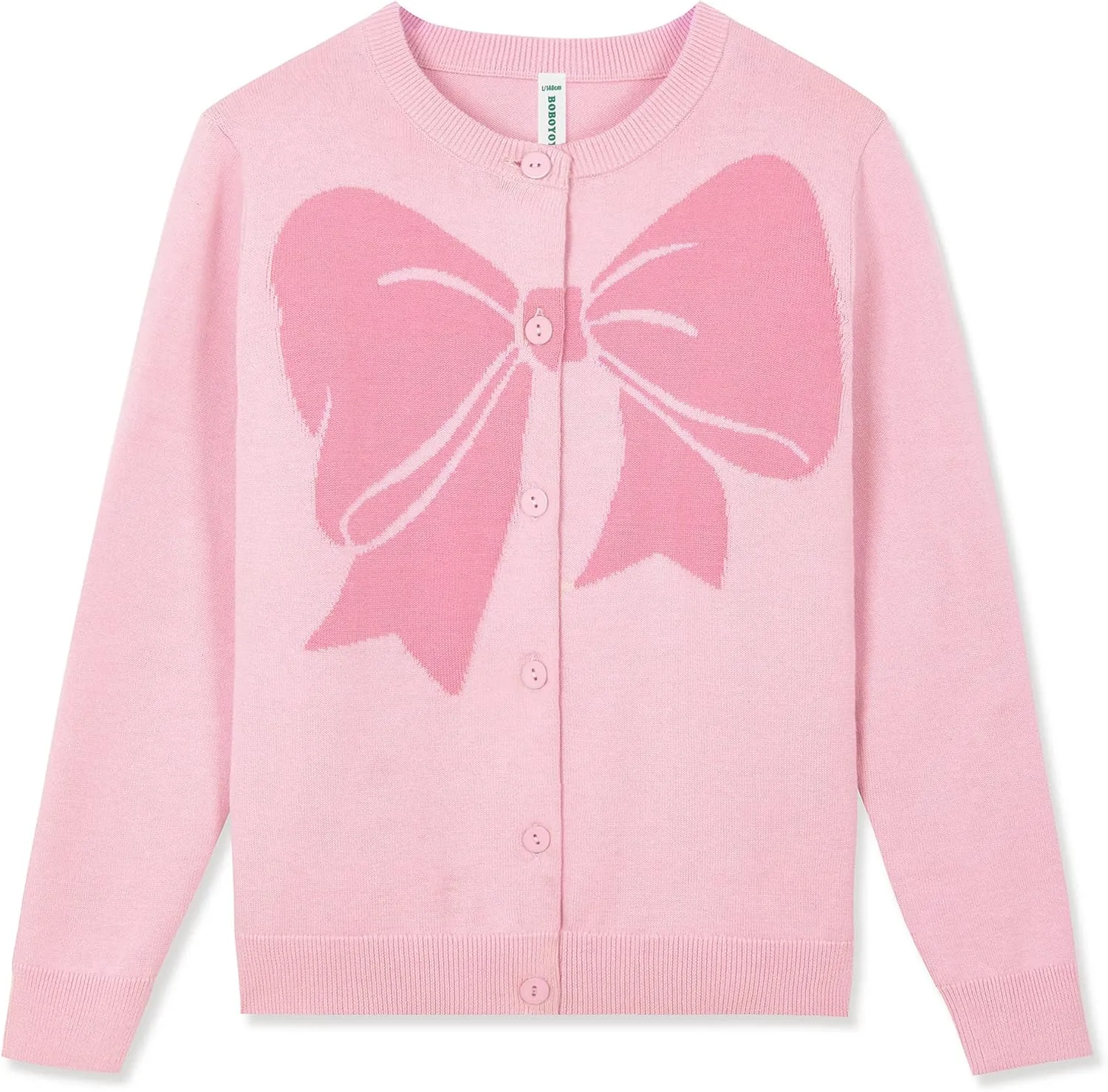 BOBOYOYO Girls Cute Cardigan 100% Cotton Girls Button Up Sweater Long Sleeve Kids Knit Cardigan Crewneck Casual Kawii Clothes