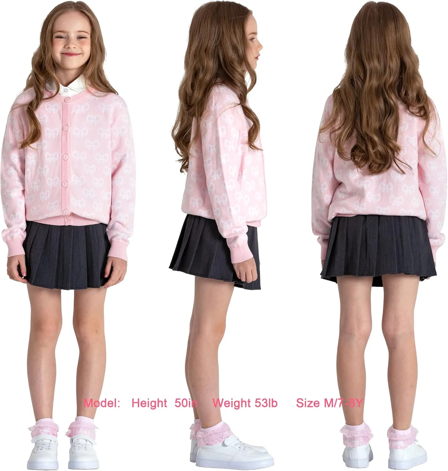 BOBOYOYO Girls Cute Cardigan 100% Cotton Girls Button Up Sweater Long Sleeve Kids Knit Cardigan Crewneck Casual Kawii Clothes