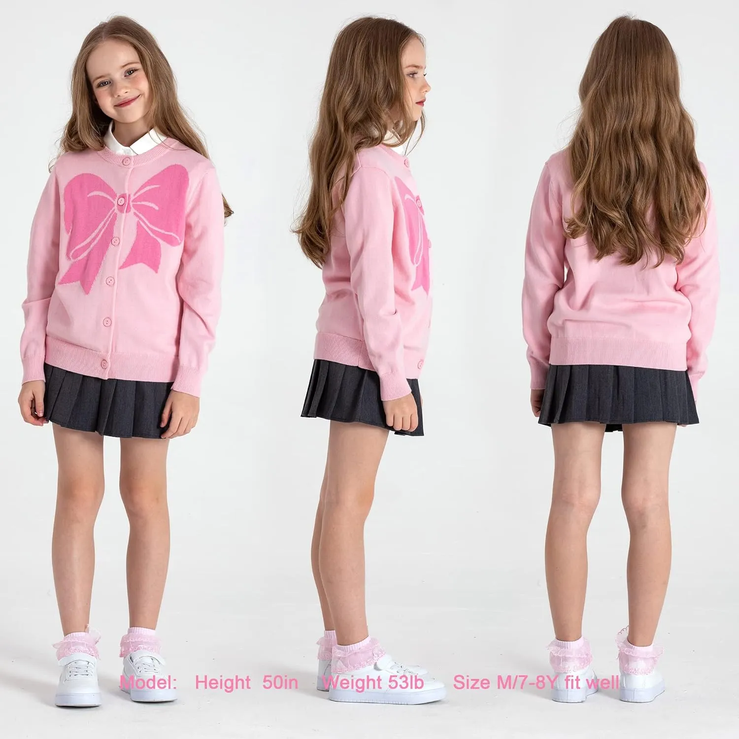 BOBOYOYO Girls Cute Cardigan 100% Cotton Girls Button Up Sweater Long Sleeve Kids Knit Cardigan Crewneck Casual Kawii Clothes