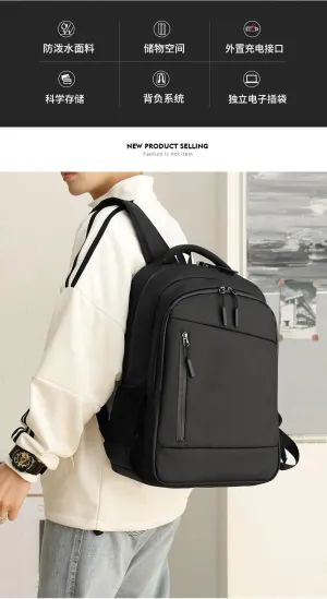 Business Laptop Backpack, Large Capacity, USB Charging Port, Water Resistant, Black