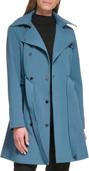 Calvin Klein Women's Double Breasted Belted Rain Jacket with Removable Hood