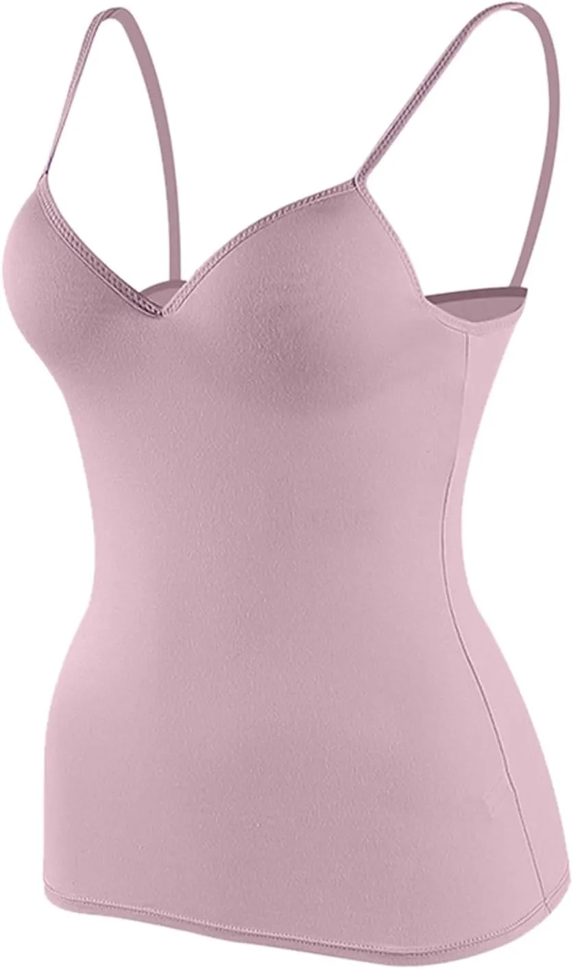 Camisole Tops for Women Built in Bra Summer Beach Vacation Sleeveless Tops Sexy Spaghetti Strap Tank Top Yoga Workout Sports