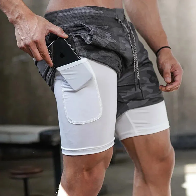 Camo Running Shorts - Men's 2-in-1 Quick Dry Gym Sports Shorts