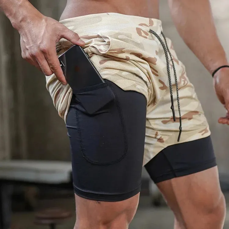 Camo Running Shorts - Men's 2-in-1 Quick Dry Gym Sports Shorts
