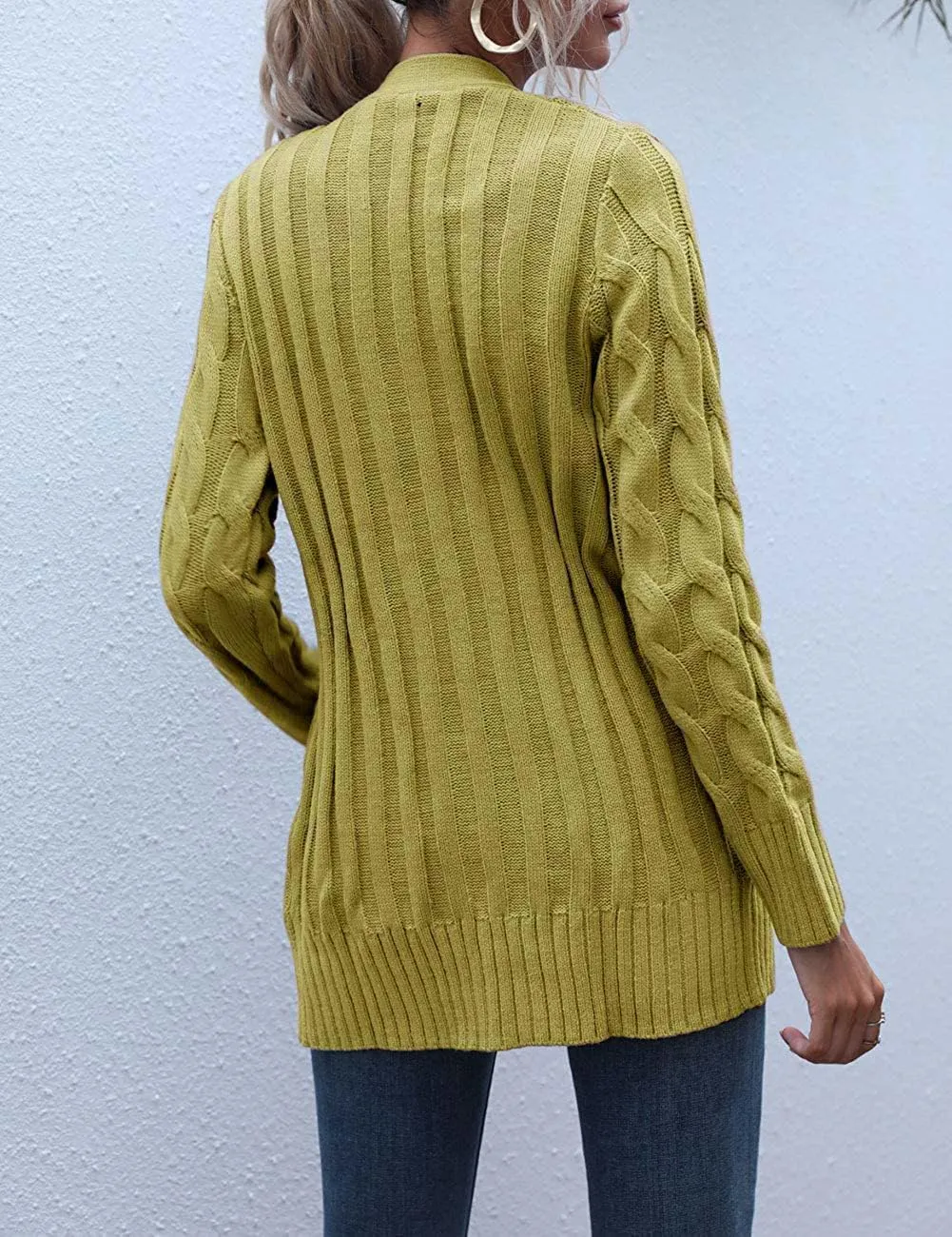 Cardigan Sweaters for Women Long Sleeve Open Front Button Cable Knit Pockets Cardigans
