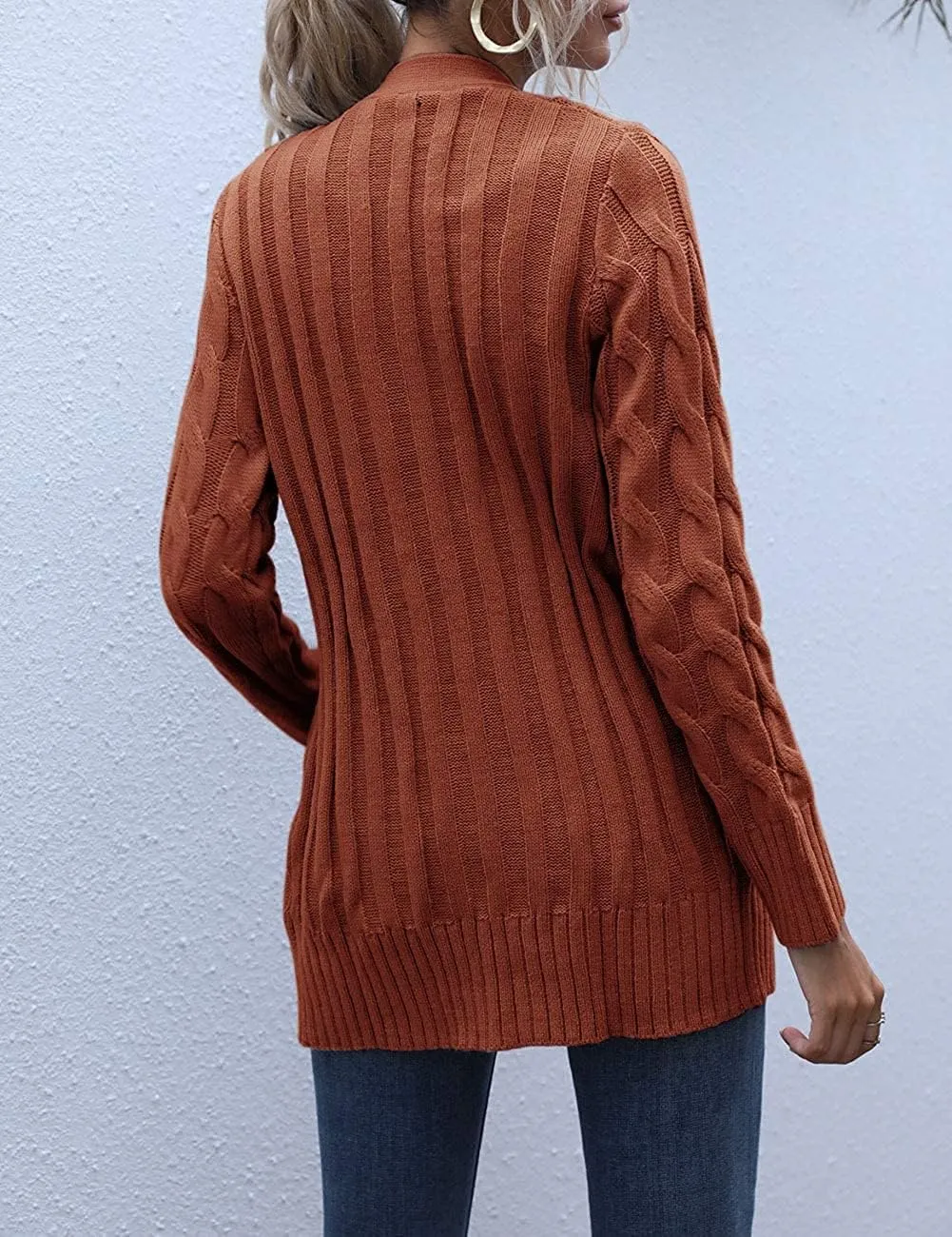 Cardigan Sweaters for Women Long Sleeve Open Front Button Cable Knit Pockets Cardigans