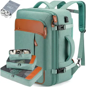 Carry on Travel Backpacks, Extra Large 40L Flight Approved for Men & Women,Expandable Suitcase With 4 Packing Cubes,Water Resistant Luggage Daypack Business Weekender Bag,Green