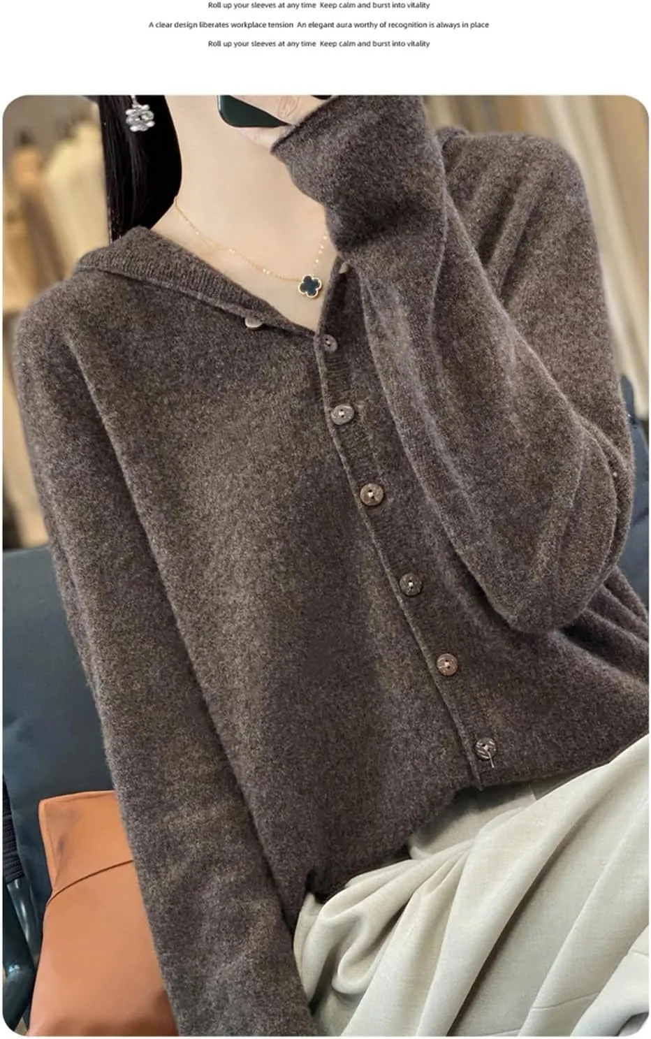 Cashmere Sweaters for Women Button Down V Neck Hooded Cardigan Casual Loose Long Sleeve Soft Knit Pullover Tops