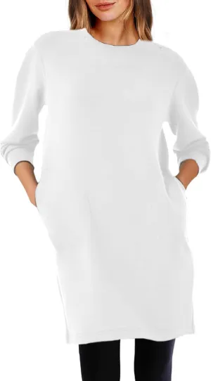 Casual Long Sleeve Sweatshirt Dress Women Air Essentials Crew Neck Dress Tunic Tops with Pockets