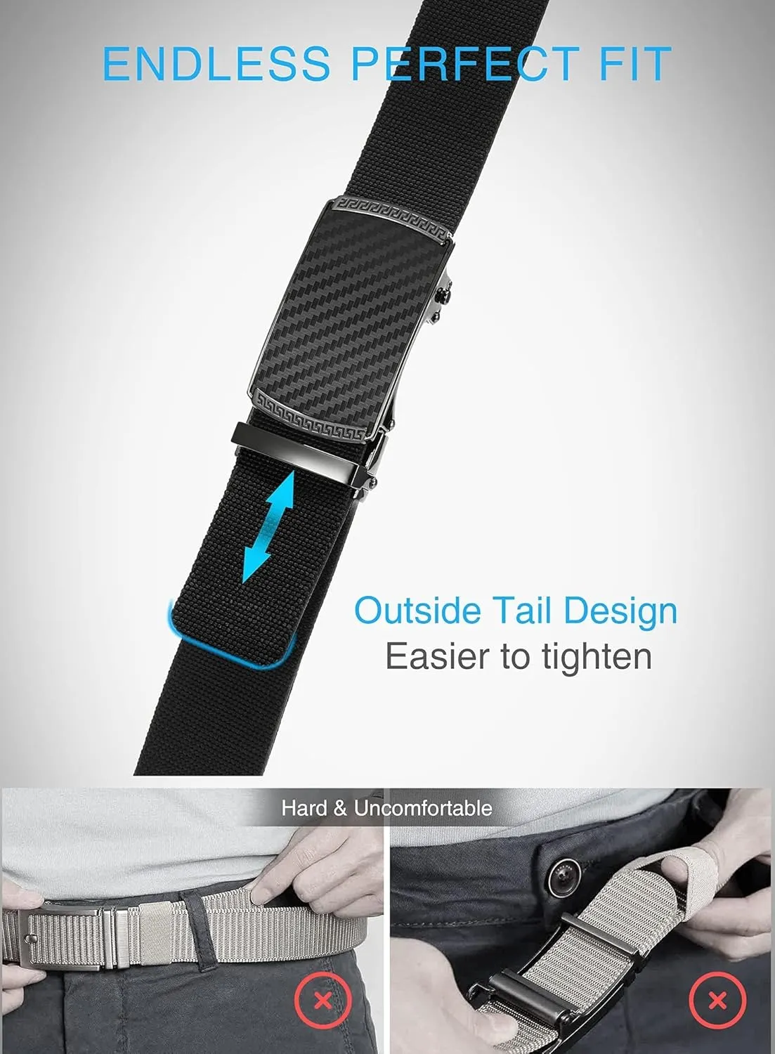 CHAOREN Ratchet Belts for Men - Casual Web Nylon Mens Belt 1 3/8" - Adjustable and Durable for Jeans