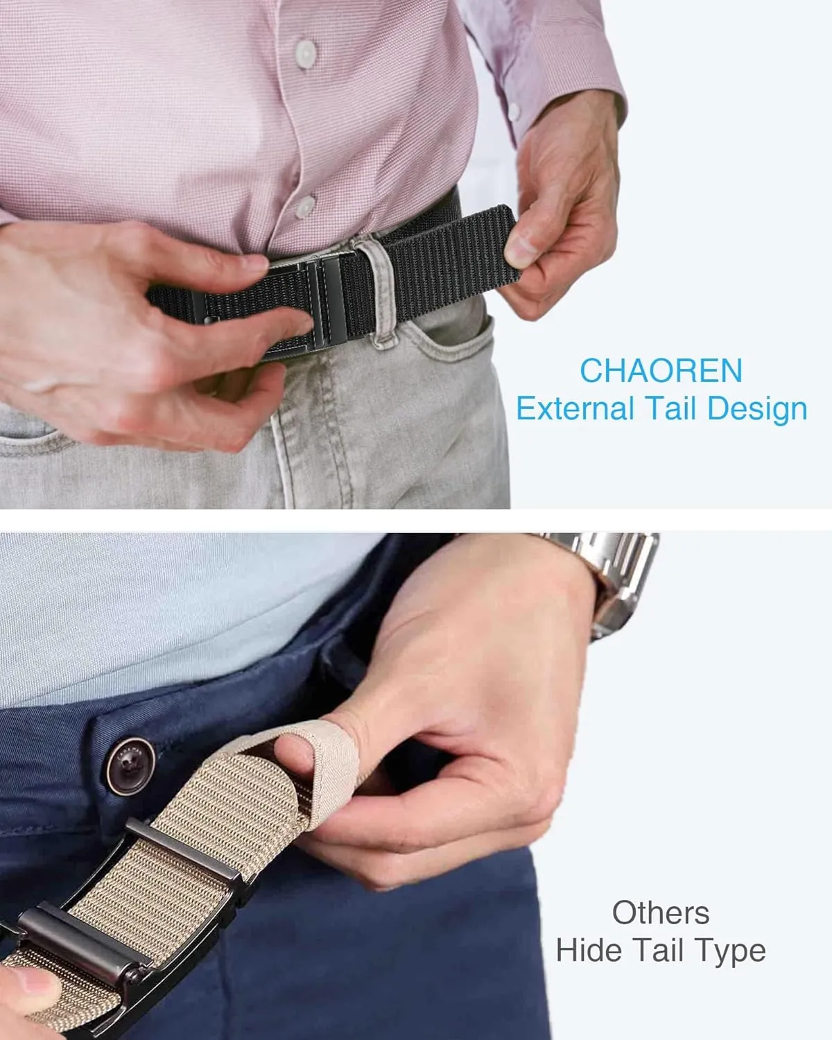 CHAOREN Ratchet Belts for Men - Casual Web Nylon Mens Belt 1 3/8" - Adjustable and Durable for Jeans