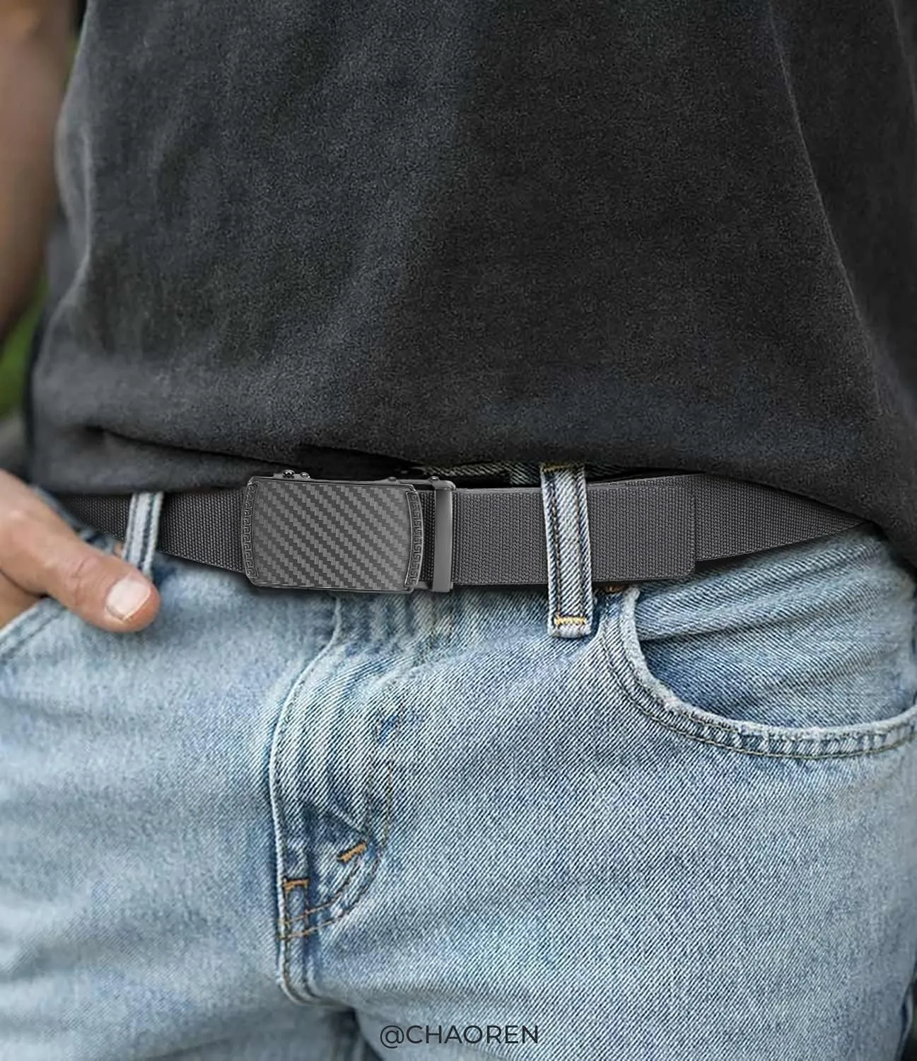 CHAOREN Ratchet Belts for Men - Casual Web Nylon Mens Belt 1 3/8" - Adjustable and Durable for Jeans