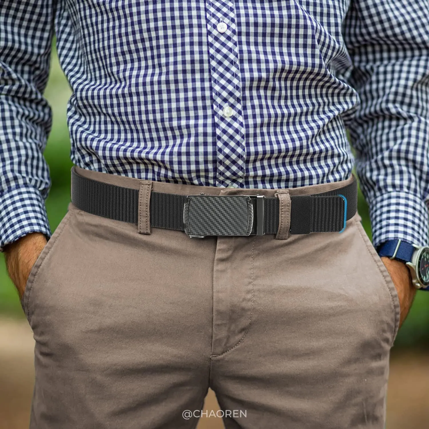 CHAOREN Ratchet Belts for Men - Casual Web Nylon Mens Belt 1 3/8" - Adjustable and Durable for Jeans