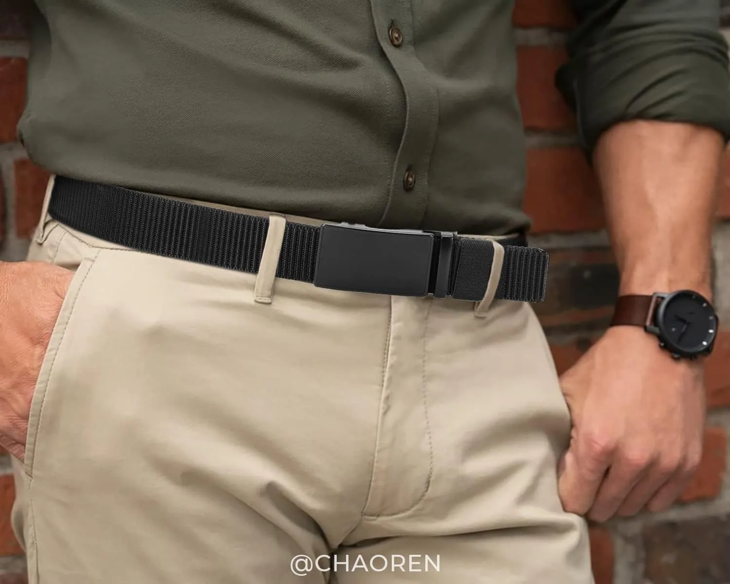 CHAOREN Ratchet Belts for Men - Casual Web Nylon Mens Belt 1 3/8" - Adjustable and Durable for Jeans