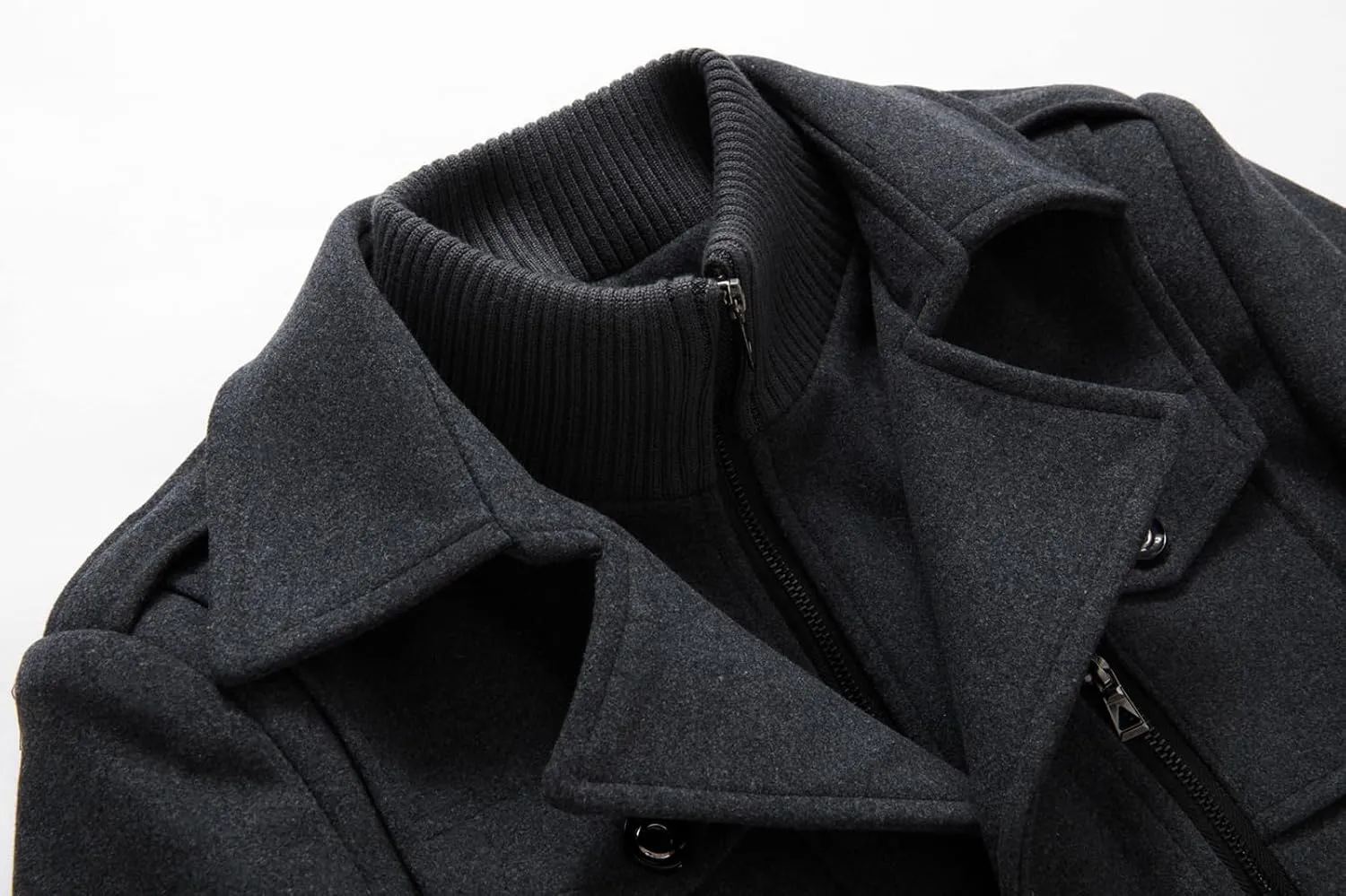 CHARTOU Men's Thermal Single Breasted Wool Blend Coat Business Peacoat with Detachable Zipper