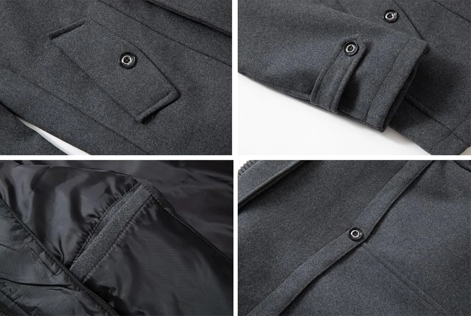 CHARTOU Men's Thermal Single Breasted Wool Blend Coat Business Peacoat with Detachable Zipper