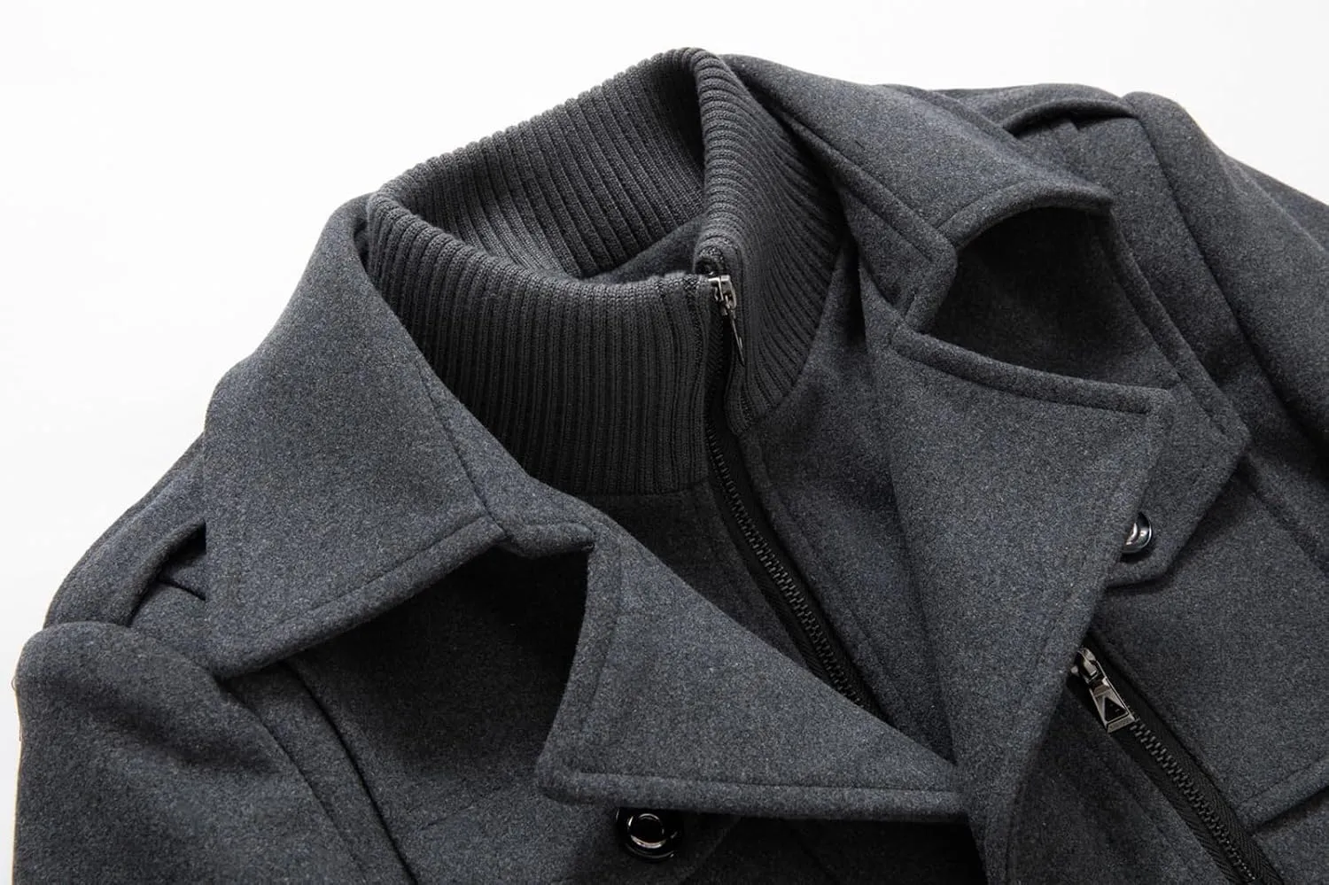CHARTOU Men's Thermal Single Breasted Wool Blend Coat Business Peacoat with Detachable Zipper