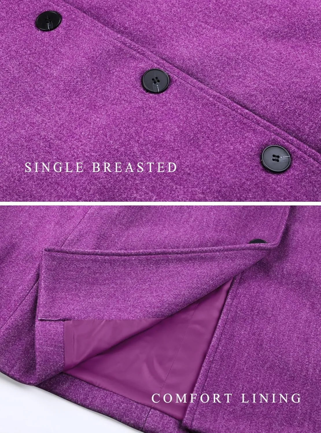 CHARTOU Women's Casual Thicken Wool Blend Stand Collar Single Breasted Pea Coat