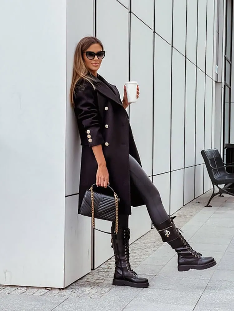 CHARTOU Women's Casual Twill Notched Lapel Double Breasted Wool Blend Trench Coat Woolen Overcoat