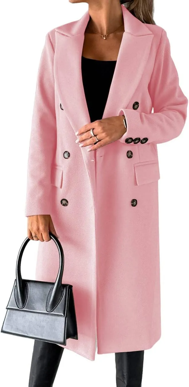 CHARTOU Women's Winter Wool Blend Double Breasted Slim Long Trench Coat Overcoat