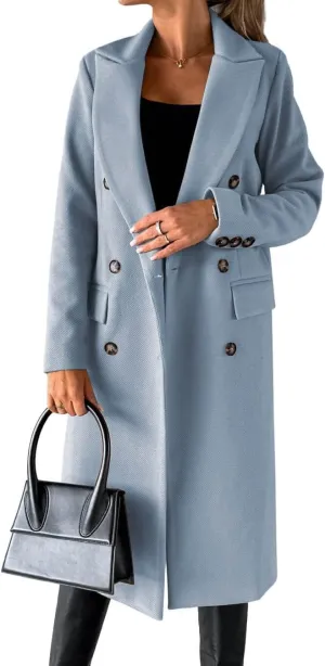 CHARTOU Women's Winter Wool Blend Double Breasted Slim Long Trench Coat Overcoat