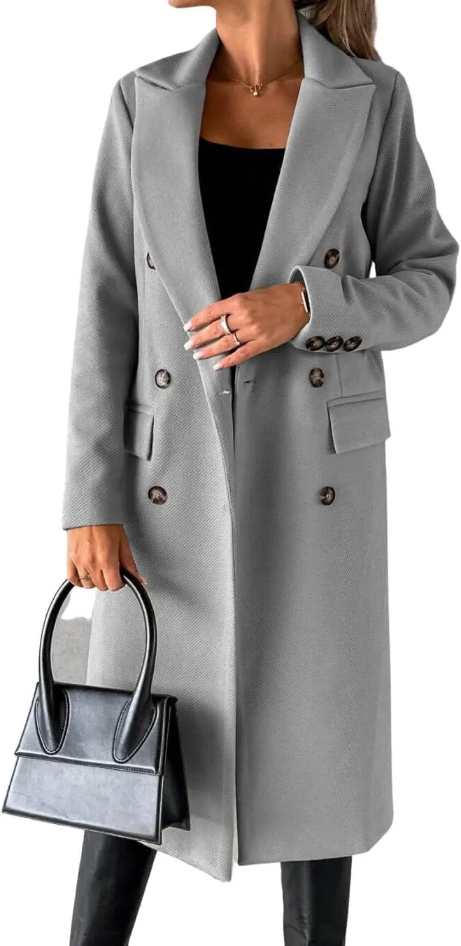 CHARTOU Women's Winter Wool Blend Double Breasted Slim Long Trench Coat Overcoat
