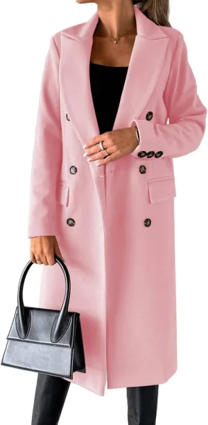 CHARTOU Women's Winter Wool Blend Double Breasted Slim Long Trench Coat Overcoat