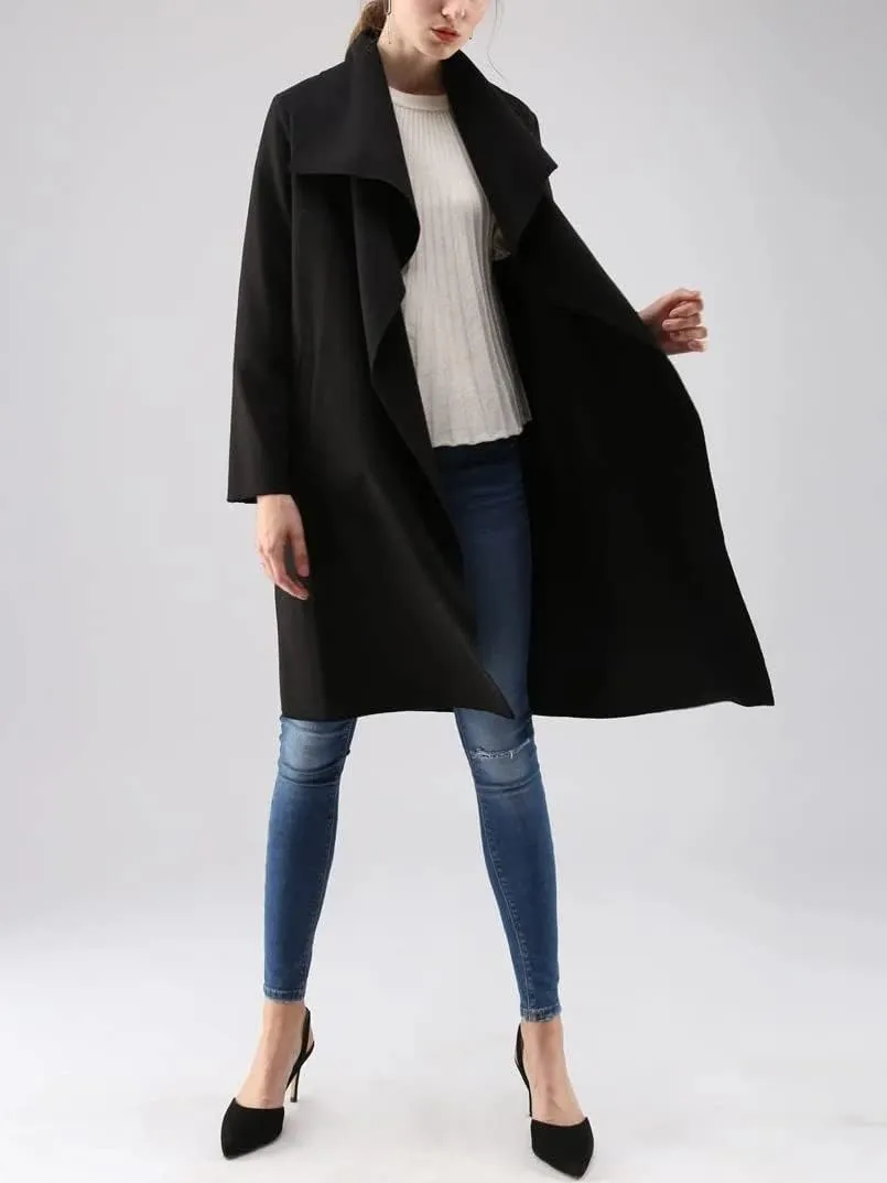CHARTOU Women's Wool Blend Shawl Collar Cascade Front Belted Wrap Trench Coat
