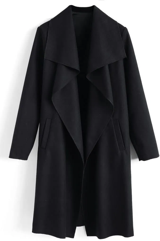 CHARTOU Women's Wool Blend Shawl Collar Cascade Front Belted Wrap Trench Coat