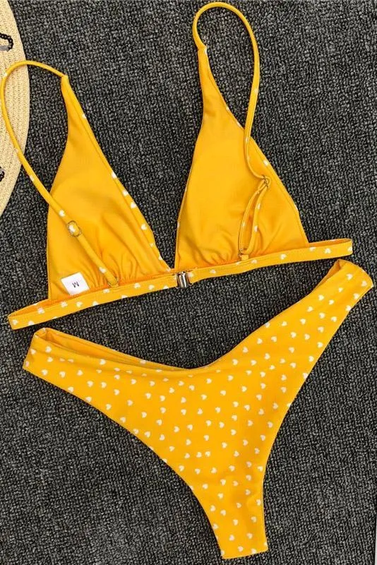 Chic Heart Printed Triangle Bikinis Two Piece Swimsuit SW925