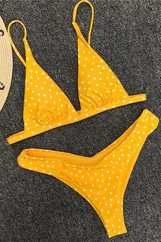 Chic Heart Printed Triangle Bikinis Two Piece Swimsuit SW925