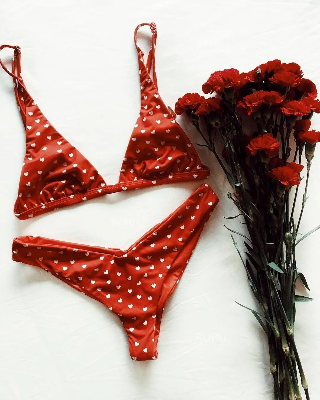 Chic Heart Printed Triangle Bikinis Two Piece Swimsuit SW925
