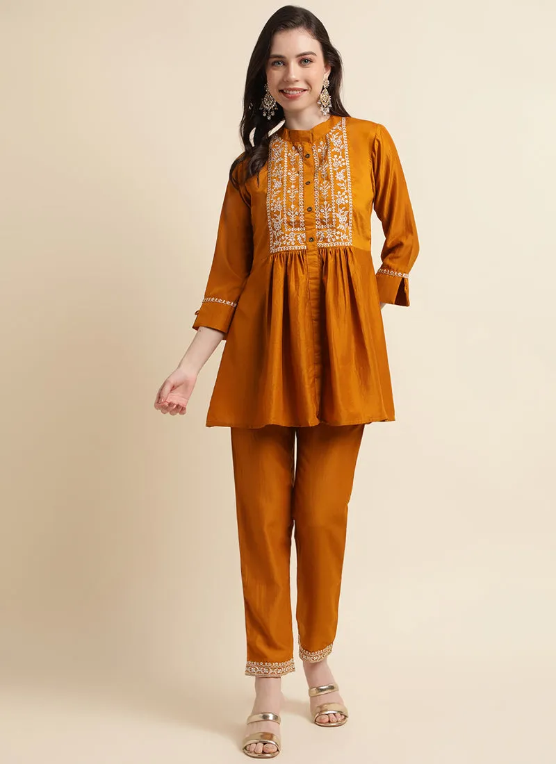 Chinon Kurta and Pant Set with Embroidery Work
