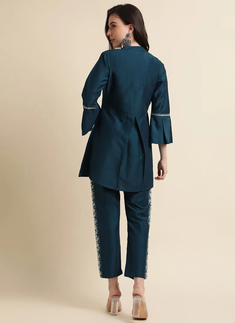 Chinon Kurta and Pant Set with Embroidery Work