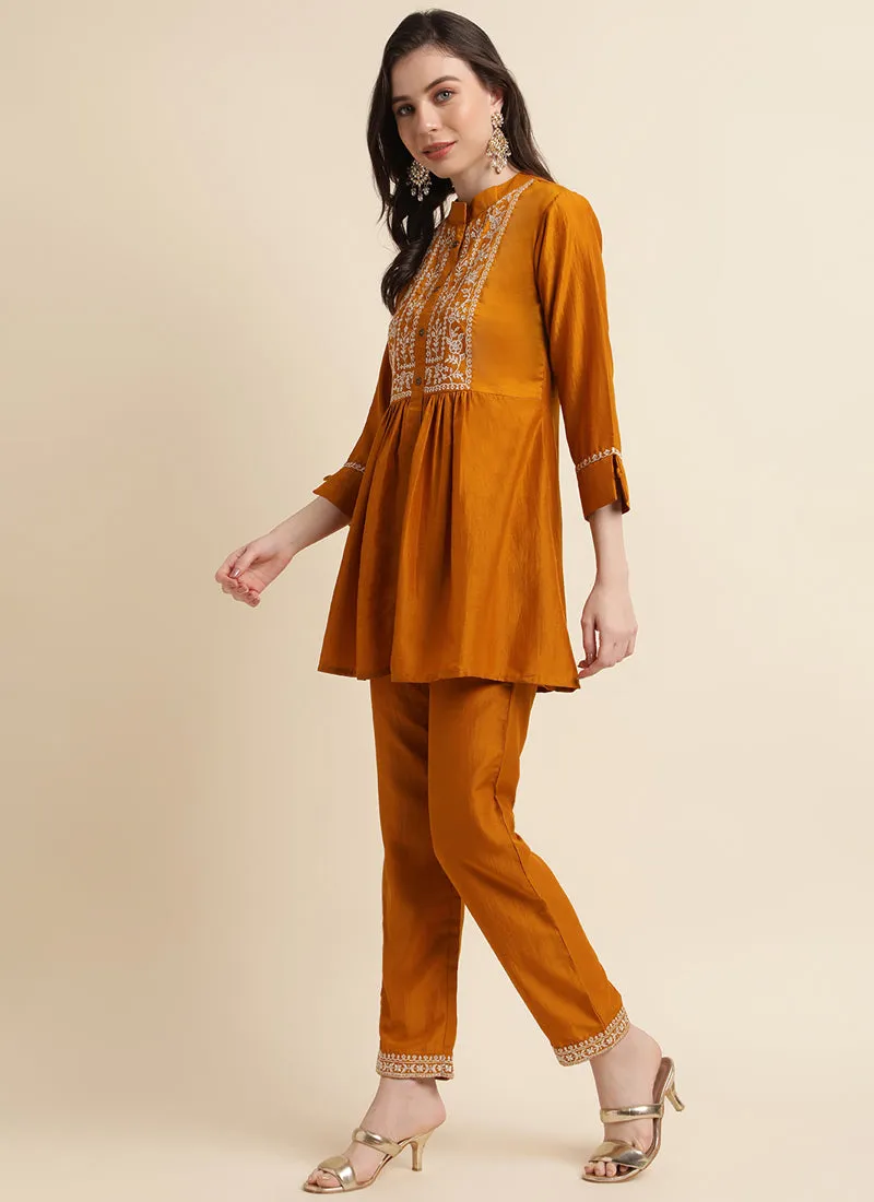 Chinon Kurta and Pant Set with Embroidery Work