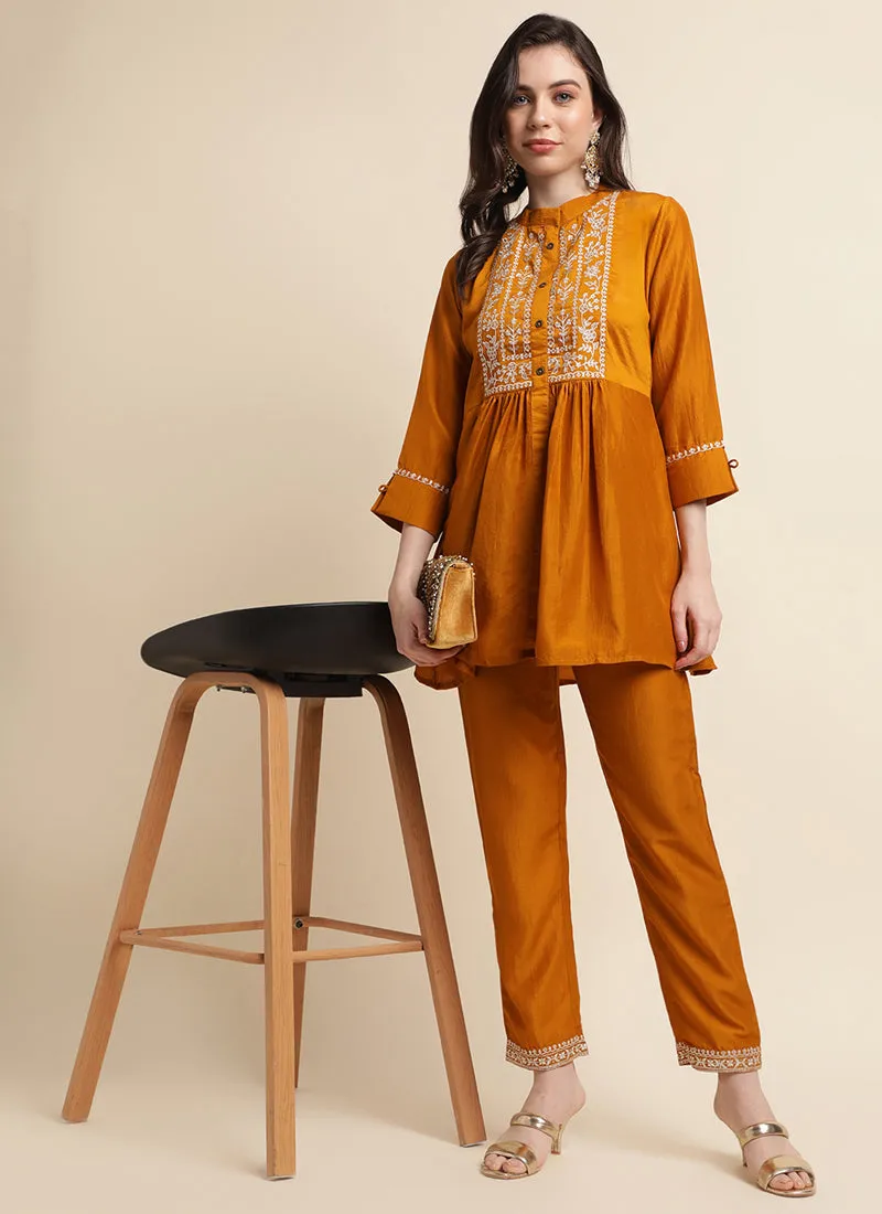 Chinon Kurta and Pant Set with Embroidery Work