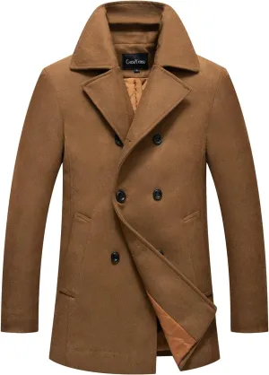 chouyatou Men's Classic Notched Collar Double Breasted Wool Blend Pea Coat